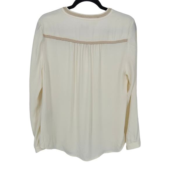 Chico's Long Sleeve Top Cream Long Sleeve Embroidered Tassel Work Relaxed 10 - Picture 2 of 8